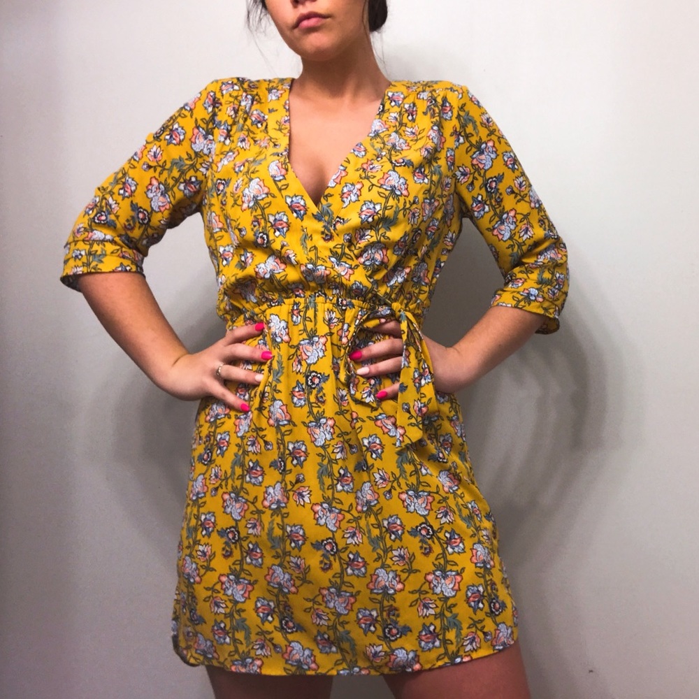 Yellow Paisley Print Wrap Dress